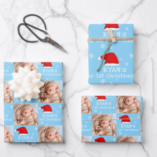 Baby`s 1. Weihnachtsfoto Santa Hut Schneeflocke  Geschenkpapier Set
