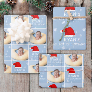 Baby`s 1. Weihnachtsfoto Santa Hut Schneeflocke Geschenkpapier Set