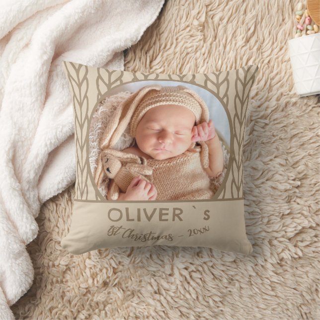Baby`s 1st Christmas Knitting Photo  Kissen (Decke)