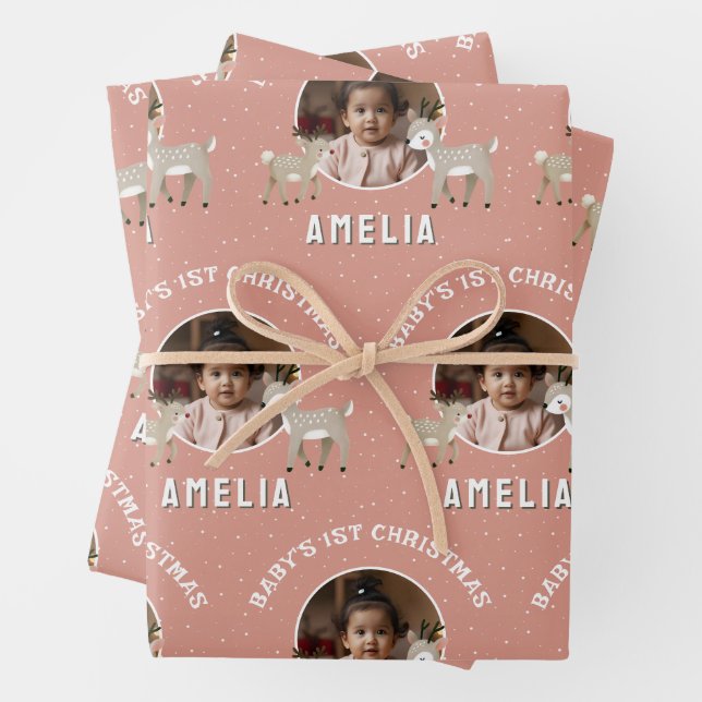 Baby’s 1st Christmas Reindeer Keepsake Photo Geschenkpapier Set (Beispiel)