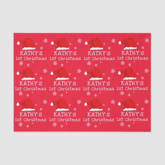 Baby`s erste Weihnachts-Rote Weihnachtsmannmütze S Seidenpapier (Vorderseite)