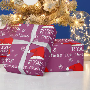 Baby`s erste Weihnachtsfeier Weihnachtsmannmütze S Geschenkpapier