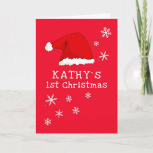 Baby`s erstes Weihnachten roter Santa Hut Schneefl Karte