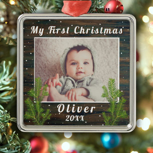 Baby`s erstes Weihnachten rustikales Holz Ornament Aus Metall