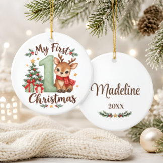 Baby’s erstes Weihnachten Salbei-Grün-Rentier Keramik Ornament