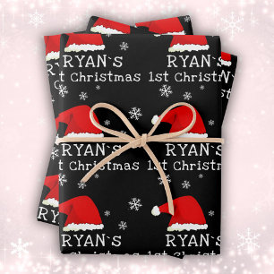 Baby`s erstes Weihnachten schwarze Santa-Mütze Sch Geschenkpapier Set
