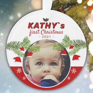 Baby`s erstes Weihnachtsmann-Hut Kiefer Foto-Ornam Ornament