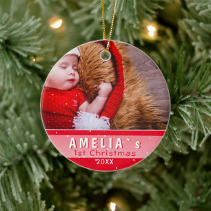 Baby`s erstes Weihnachtsrot-Foto Keramik Ornament