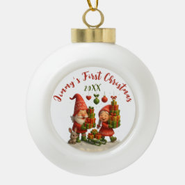 Baby’s First Christmas Ball - Cute Holiday Gnomes Keramik Kugel-Ornament