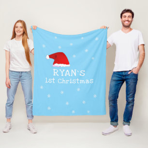 Baby`s First Christmas Blue Weihnachtsmannmütze Sn Fleecedecke
