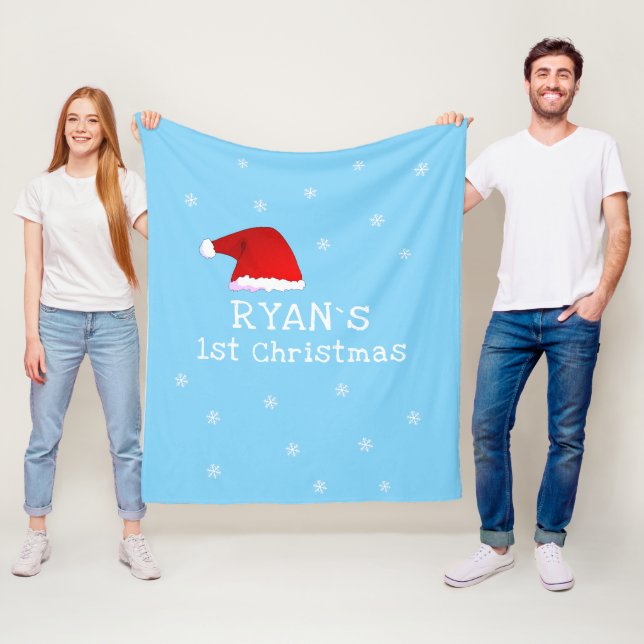 Baby`s First Christmas Blue Weihnachtsmannmütze Sn Fleecedecke (Beispiel)