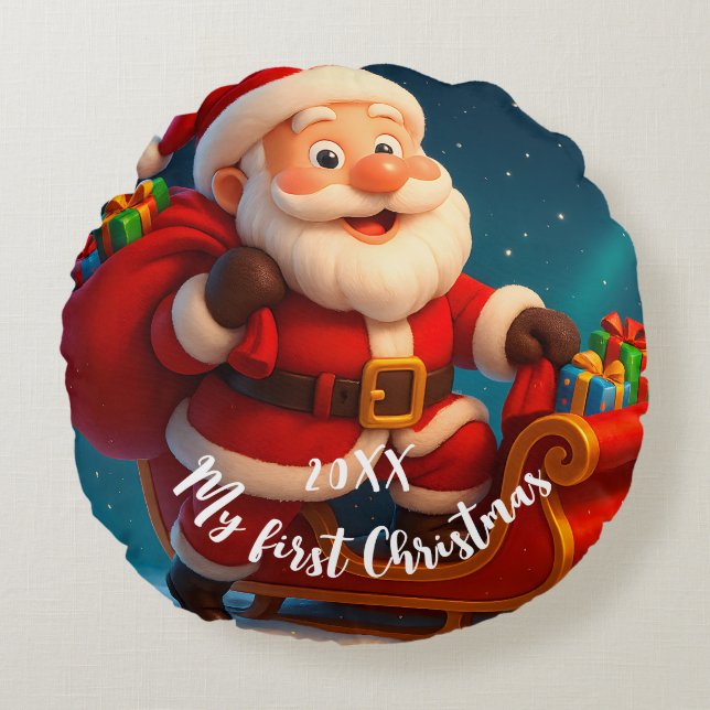 Baby’s First Christmas - Cute Holiday Santa Rundes Kissen (Vorderseite)