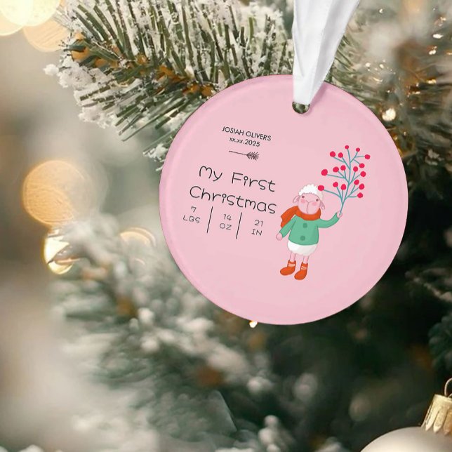 Baby’s First Christmas - Cute Lamb art on pink Ornament (Von Creator hochgeladen)