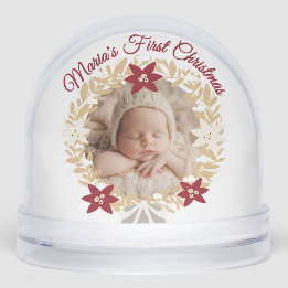 Baby’s First Christmas Gold Wreath Photo Schneekugeln
