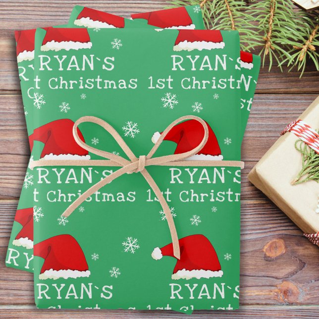 Baby`s First Christmas Green Weihnachtsmannmütze S Geschenkpapier Set (Von Creator hochgeladen)