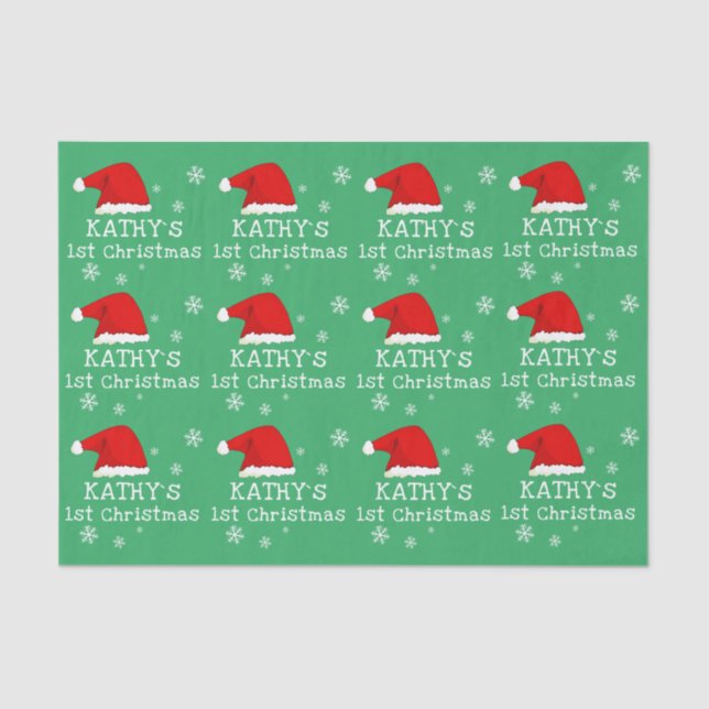Baby`s First Christmas Green Weihnachtsmannmütze S Seidenpapier (Vorderseite)