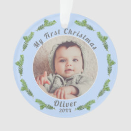 Baby`s First Christmas Pine Blue Foto Ornament