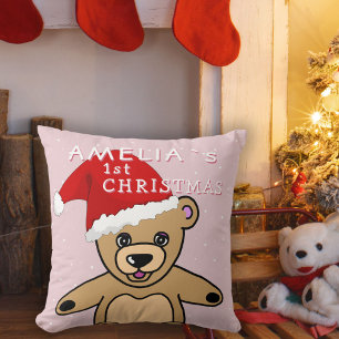 Baby`s First Christmas Pink Teddy Bear Weihnachtsm Kissen