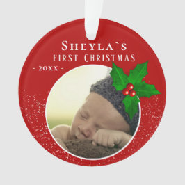 Baby`s First Christmas Red Holly Berry Foto Ornament