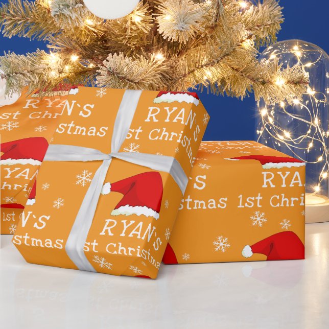 Baby`s First Christmas Red Santa Hat Snowflake Geschenkpapier (Feiertage)