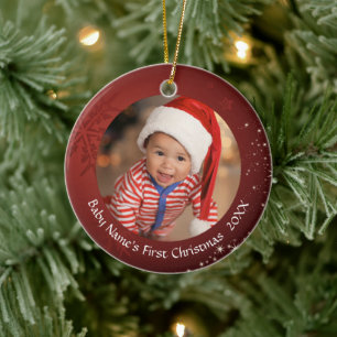 Baby’s First Christmas Red Snowflake 2-Photo Keramik Ornament
