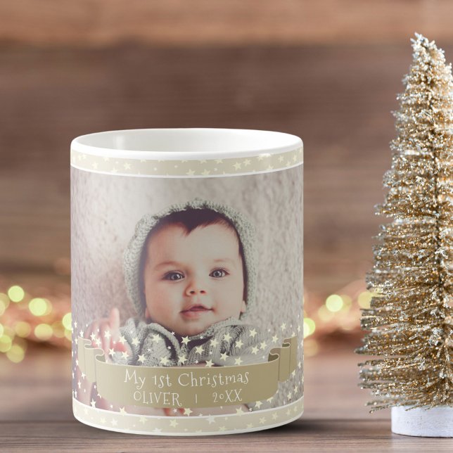 Baby`s First Christmas Stars Ribbon Full Foto Kaffeetasse (Von Creator hochgeladen)