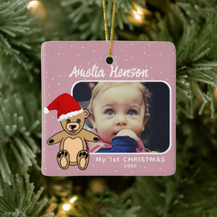 Baby`s First Christmas Teddy Bear Weihnachtsmannmü Keramikornament