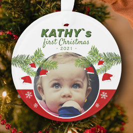 Baby`s First Christmas Weihnachtsmannmütze Pine Fo Ornament