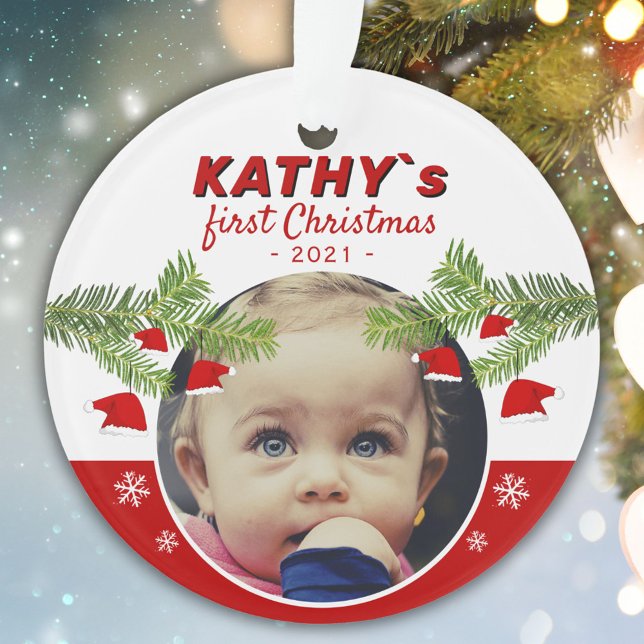 Baby`s First Christmas Weihnachtsmannmütze Pine Fo Ornament (Von Creator hochgeladen)