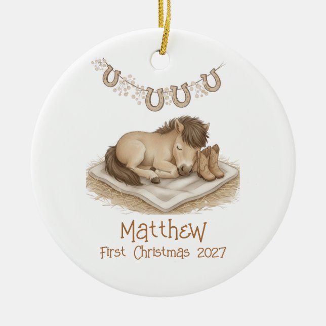 Baby’s First Christmas Western Photo Keramik Ornament (Vorne)