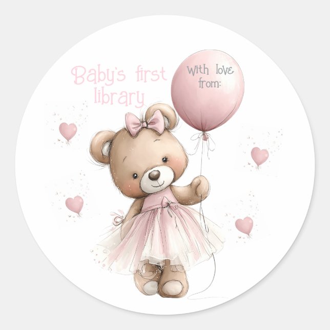 Baby’s First Library Sticker | Pink Teddy Bear (Vorderseite)