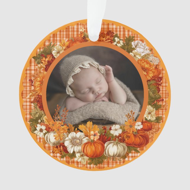 Baby’s First Thanksgiving Fall Floral Photo Ornament (Vorderseite)