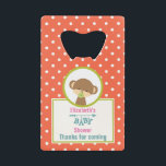 Baby Safari Affe mit Schnuller Dusche Kreditkarten Flaschenöffner<br><div class="desc">Babyduschflaschenöffner. Entworfen mit einem niedlichen Affen, der einen Schnuller in seinem Mund in einem Kreis mit einem Oliven-grünen Rand hält. Der Hintergrund ist ein orangefarbenes und weißes Polka-Punktmuster. Die Buchstaben des Wortes Baby hängen von einem Boho Stil Pfeil herab. Text sagt Dankeschön und ist bereit, mit Ihrem Ehrengast personalisiert zu...</div>