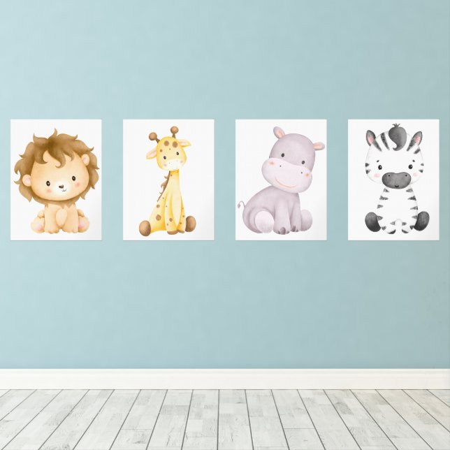 Baby Safari Animal Wall Decor Bilderwand Sets (Holzboden)