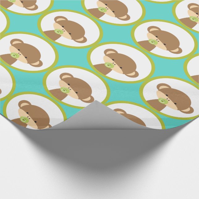 Baby Safari Monkey mit Schnuller Pattern Geschenkpapier (Ecke)