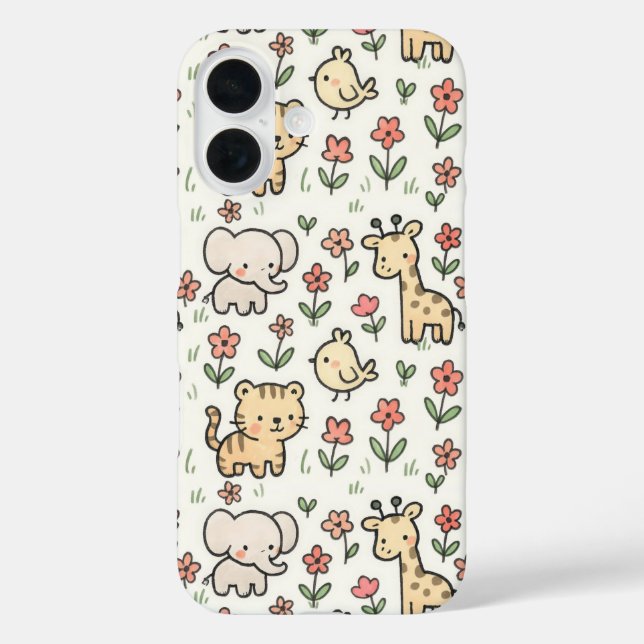 Baby Safari-Tier mit Doodle-Blume Case-Mate iPhone Hülle (Rückseite)