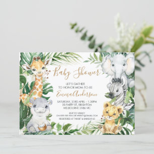 Baby Safari Tiere in Greenery Baby Shower Einladung