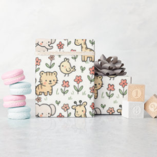 Baby Safari Wildlife mit Doodle-Blume Geschenkpapier