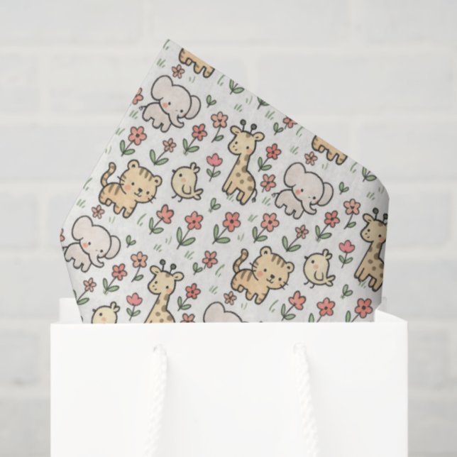 Baby Safari Wildlife mit Doodle-Blume Seidenpapier (Geschenktüte)