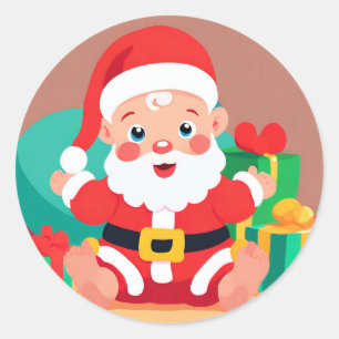 Baby Santa Playful Illustrationsticker Runder Aufkleber