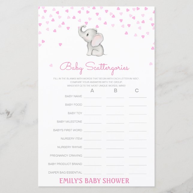 Baby Scattergories Baby Showgame PRINTED (Vorderseite)