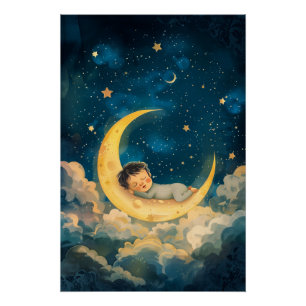 Baby Schlafen auf dem Mond Poster