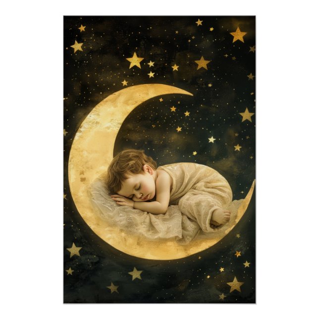 Baby Schlafen auf dem Mond Poster (Vorderseite)