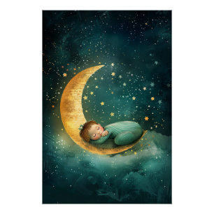 Baby Schlafen auf dem Mond Poster