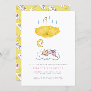 Baby schlafend Mädchen Dusche gelb Regenschirm Einladung