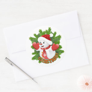 Baby-Schneemann mit Kristall-Schneeflocken-Ornamen Runder Aufkleber