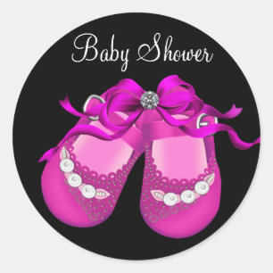Baby-Schuh-Aufkleber Hot Pink Schwarz Mädchen Baby Runder Aufkleber