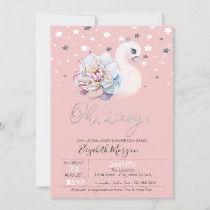 Baby-Schwan-Blumen-Krone Sterne Babyparty Einladung