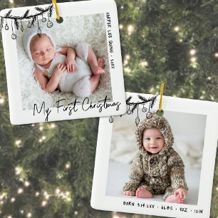 Baby Schwarz-weiß mein erstes WeihnachtsFoto Keramikornament
