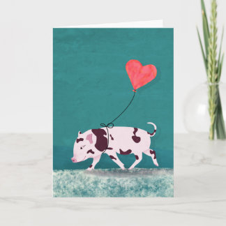 Baby-Schwein mit Herz-Ballon Karte
